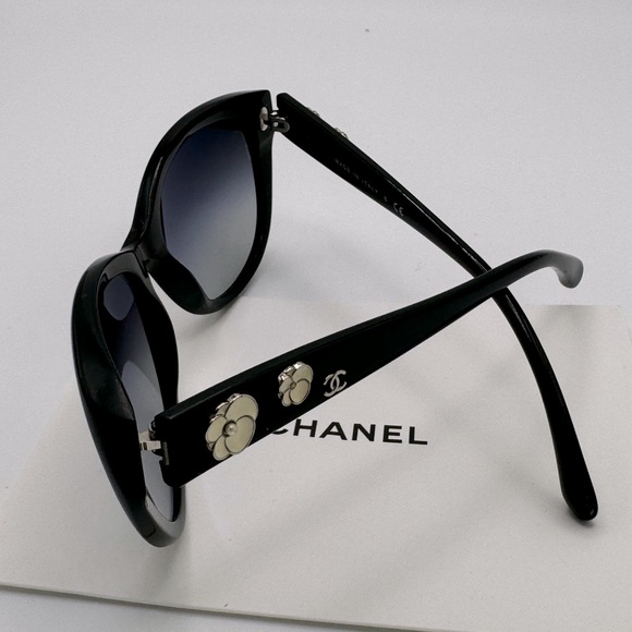 Chanel Black Sunglasses with Camellia Motifs, With Sunglasses Case - Picture 6 of 11